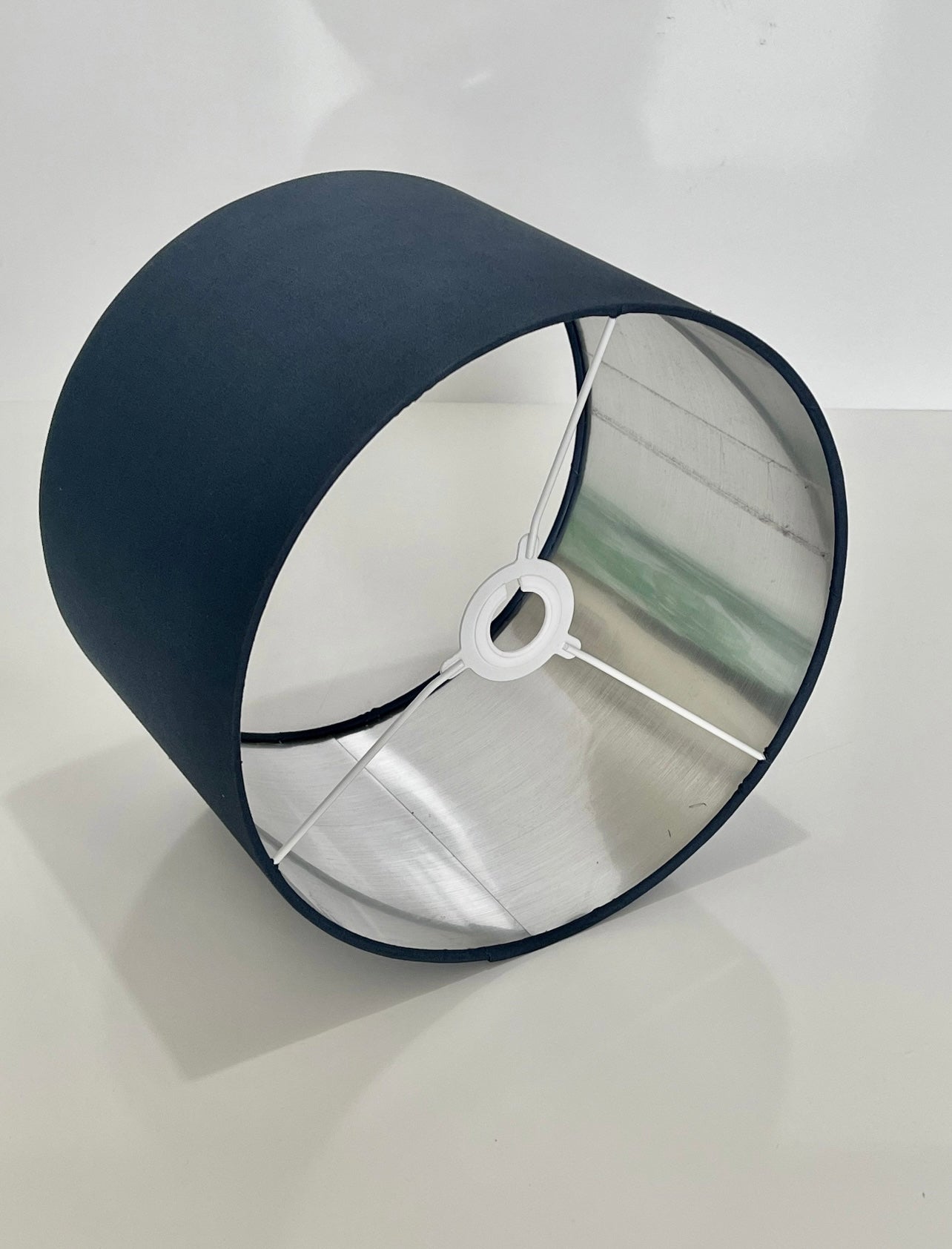 Hand made quality lamp shade with metallic lining made with storm grey lamp shade cotton fabric