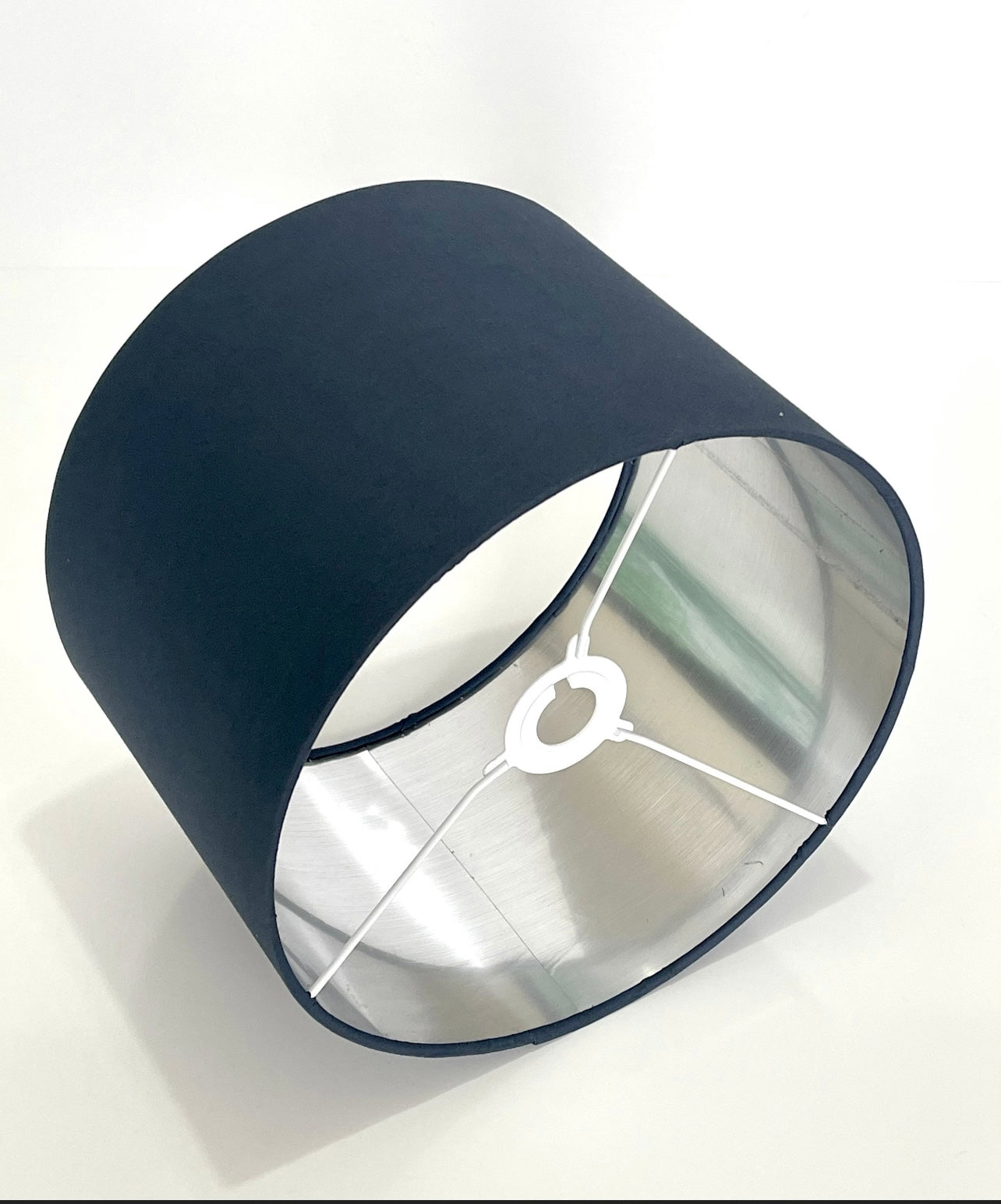Hand made quality lamp shade with metallic lining made with storm grey lamp shade cotton fabric