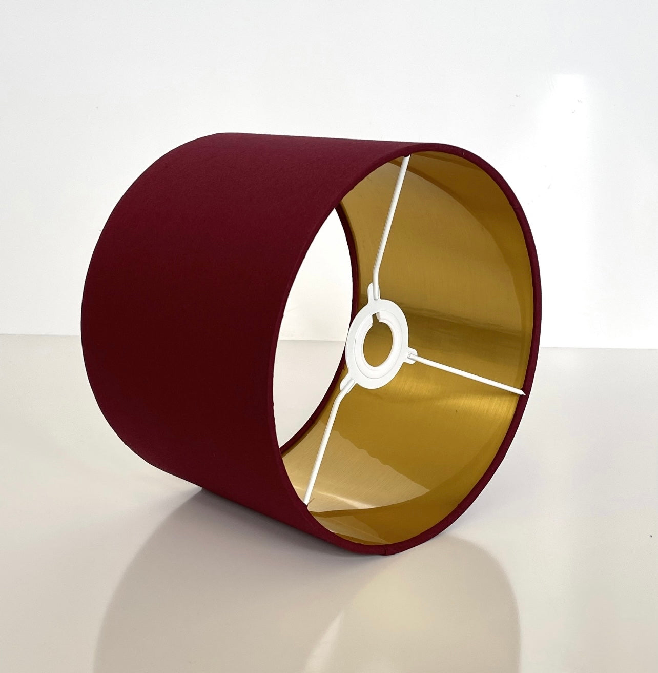 Hand made quality lamp shade with metallic lining made with burgundy red cotton fabric