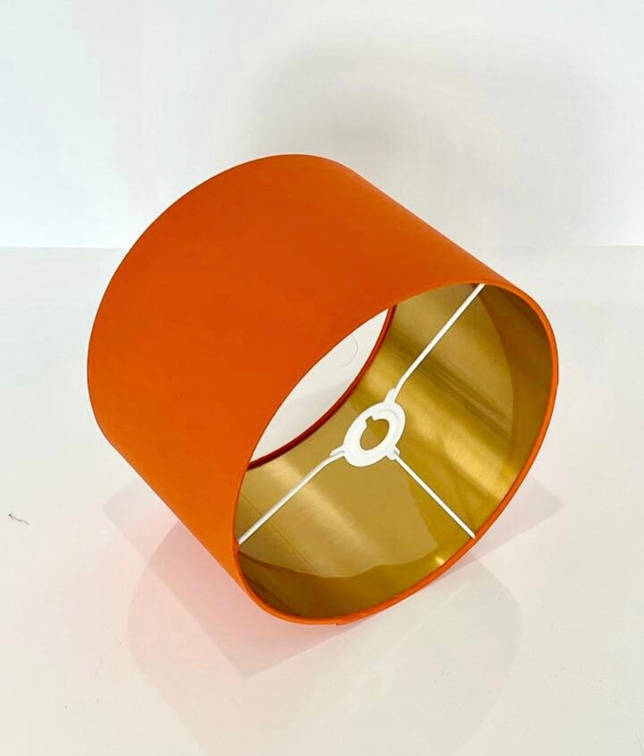 Hand made quality lamp shade with metallic lining made by order in cotton 0range fabric