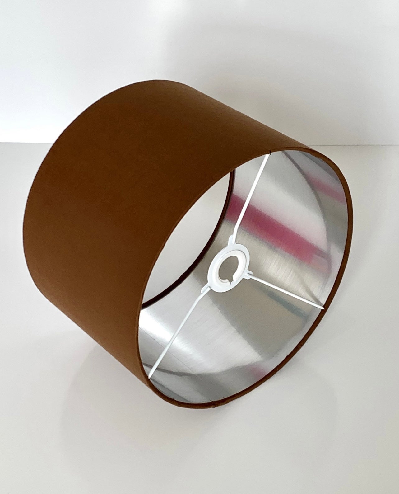 Hand made quality lamp shade with metallic lining made by order in cotton brown OC fabric
