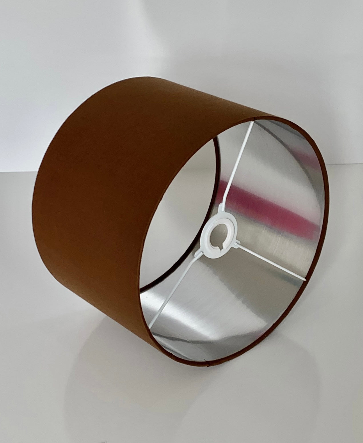 Hand made quality lamp shade with metallic lining made by order in cotton brown OC fabric