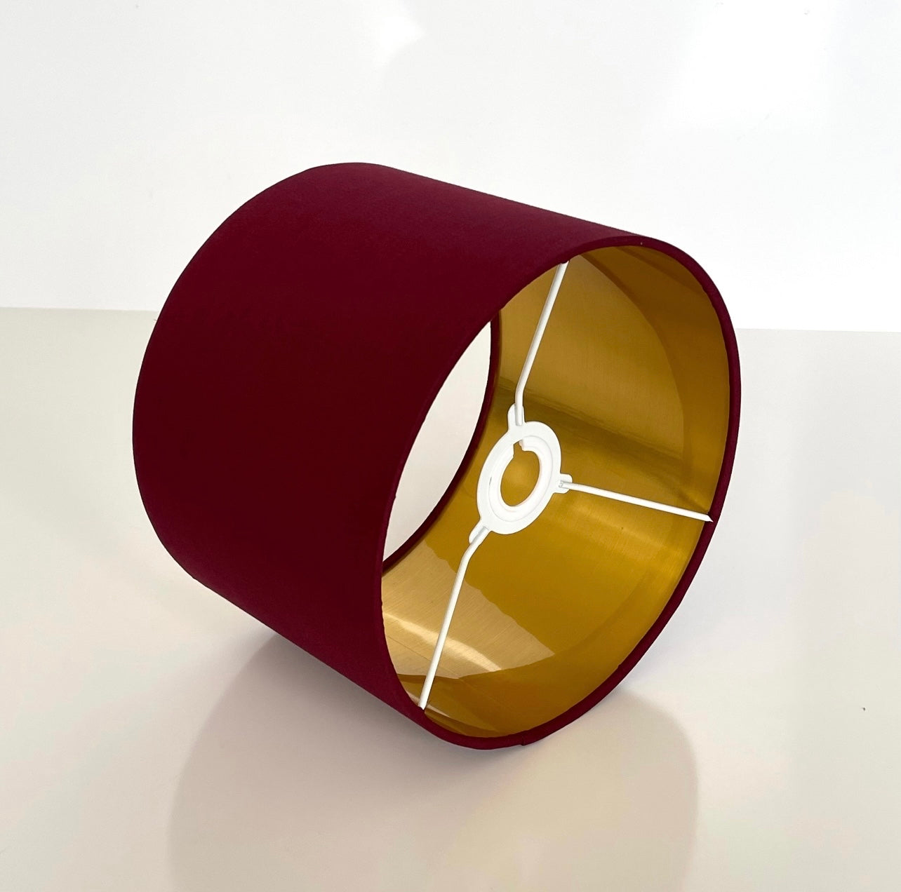 Hand made quality lamp shade with metallic lining made with burgundy red cotton fabric