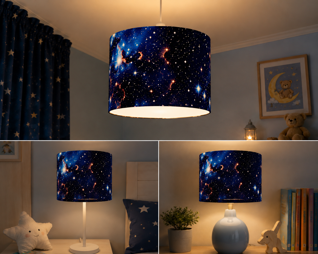 New luxury high quality kids children’s room deep galaxy space stars pattern lamp shade pendant light shade navy blue with glowing