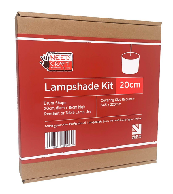 New lamp shade craft kit 20cm diameter x 18cm height drum with white plain panel  all instructions guide included metallic lining option available