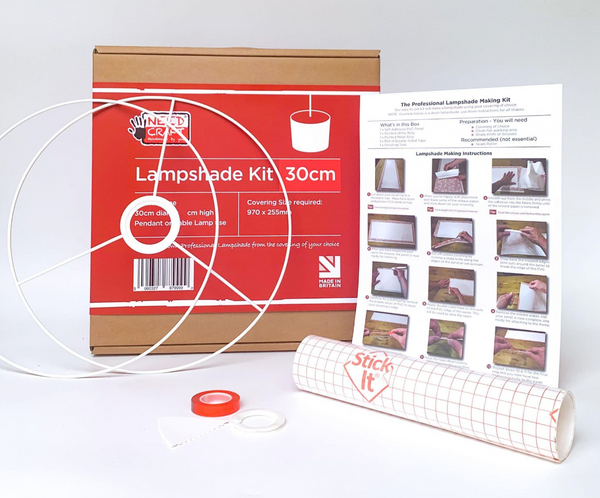 New lamp shade craft kit 35cm diameter x 21cm height drum with white plain panel  all instructions guide included metallic lining available