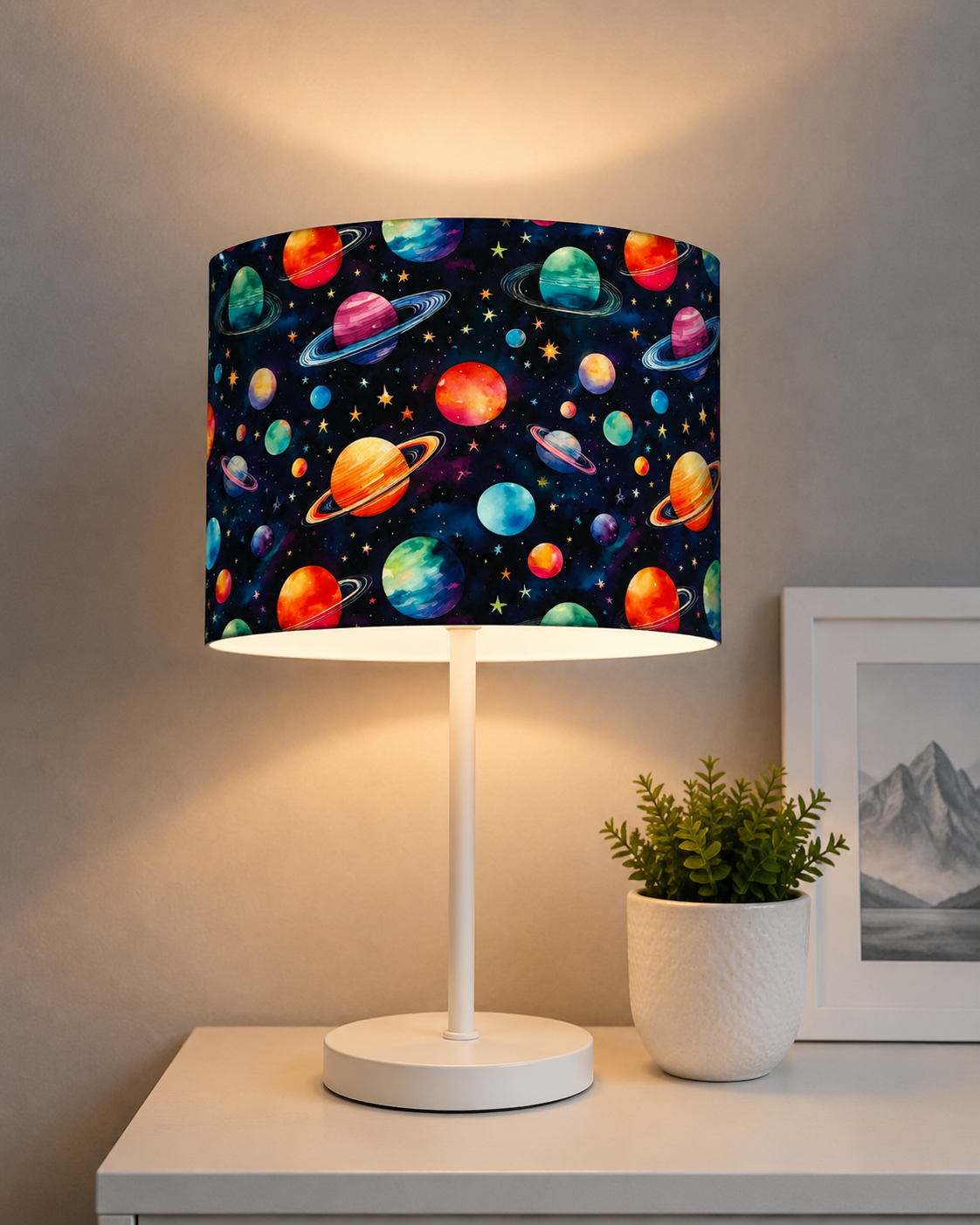 New handmade kids / children room space planets stars solar system sky pattern drum shape lamp shade pendant shade
