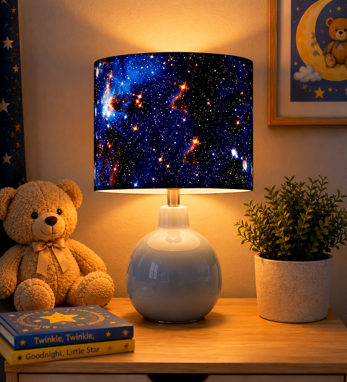 New luxury high quality kids children’s room deep galaxy space stars pattern lamp shade pendant light shade navy blue with glowing