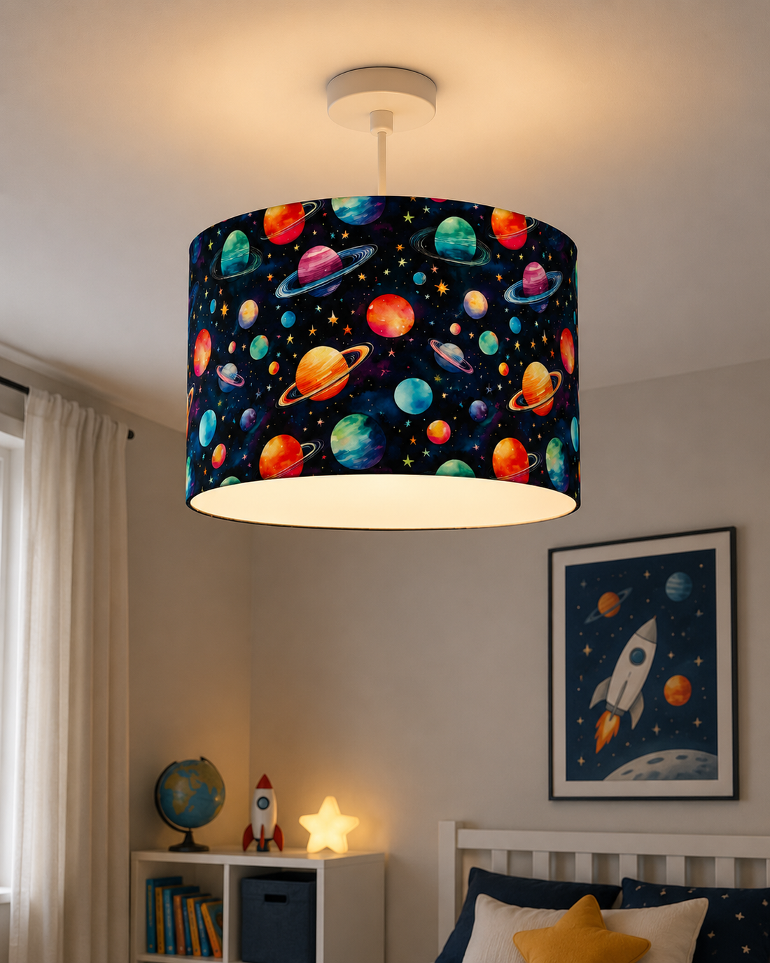 New handmade kids / children room space planets stars solar system sky pattern drum shape lamp shade pendant shade