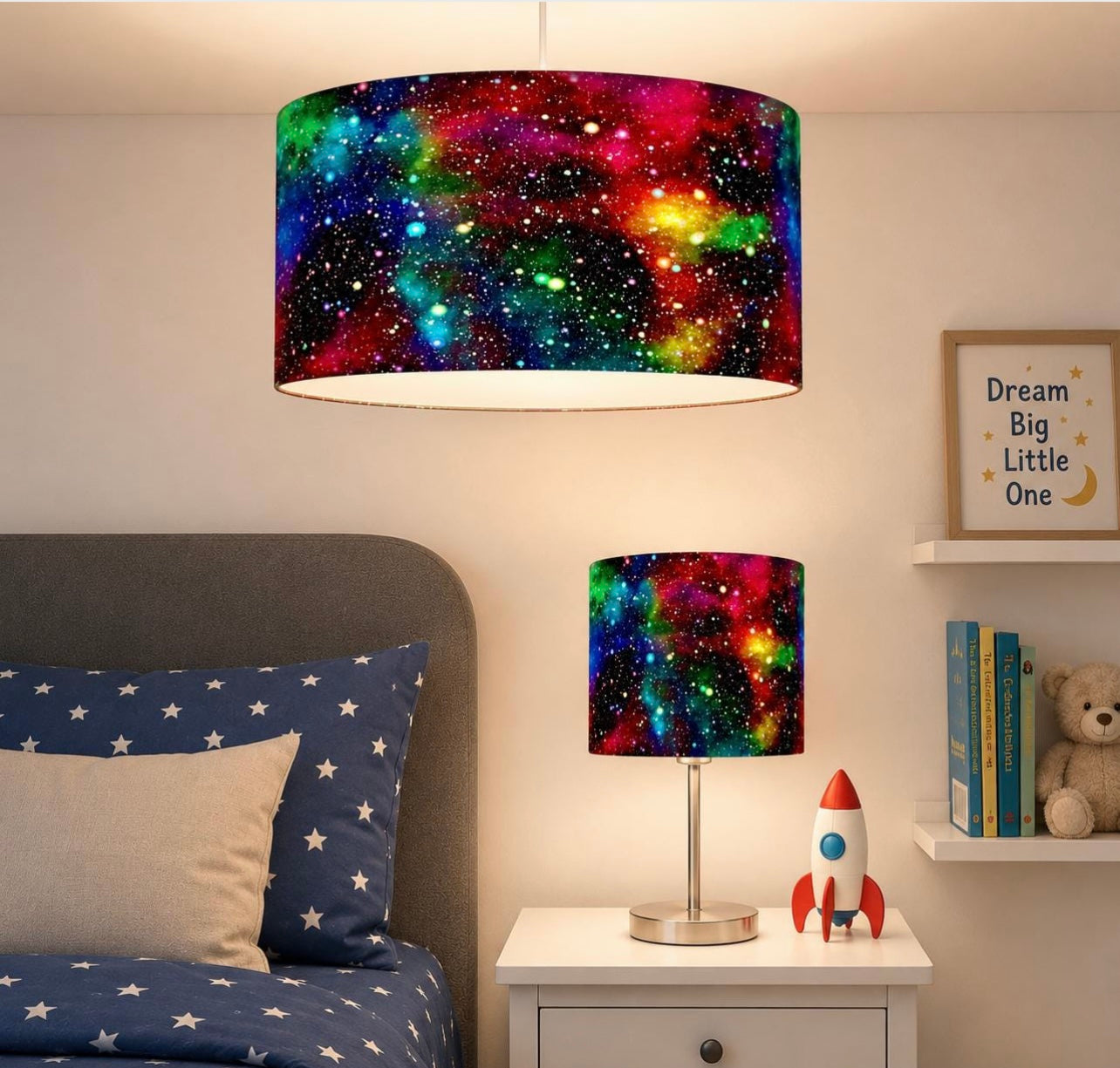 new high quality stunning  kids / children room multicolour rainbow deep galaxy space stars in rainbow sky pattern lamp shade pendant shade