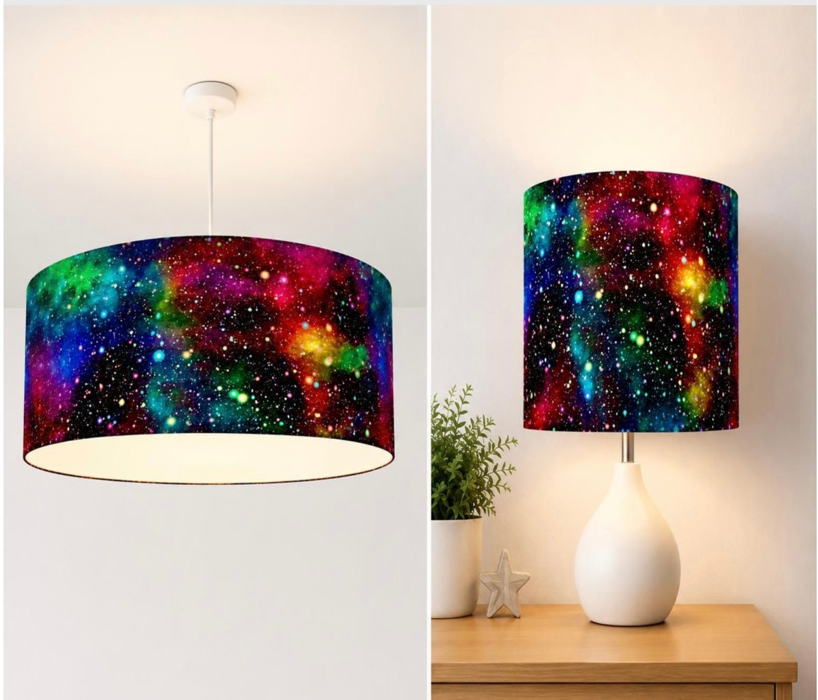new high quality stunning  kids / children room multicolour rainbow deep galaxy space stars in rainbow sky pattern lamp shade pendant shade