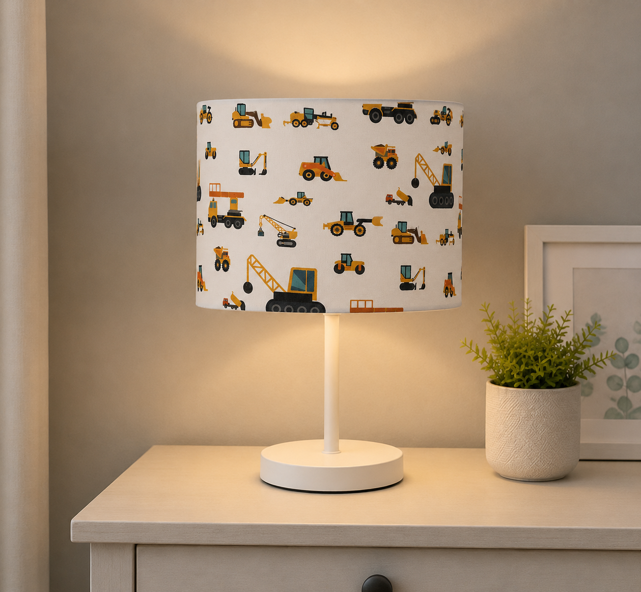 new HQ kids / children room construction vehicle trucks loaders bulldozer digger pattern drum shape lamp shade and pendant light shade-white