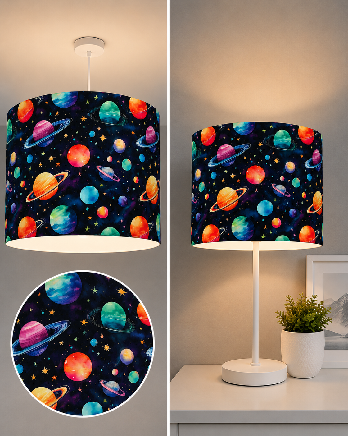 New handmade kids / children room space planets stars solar system sky pattern drum shape lamp shade pendant shade