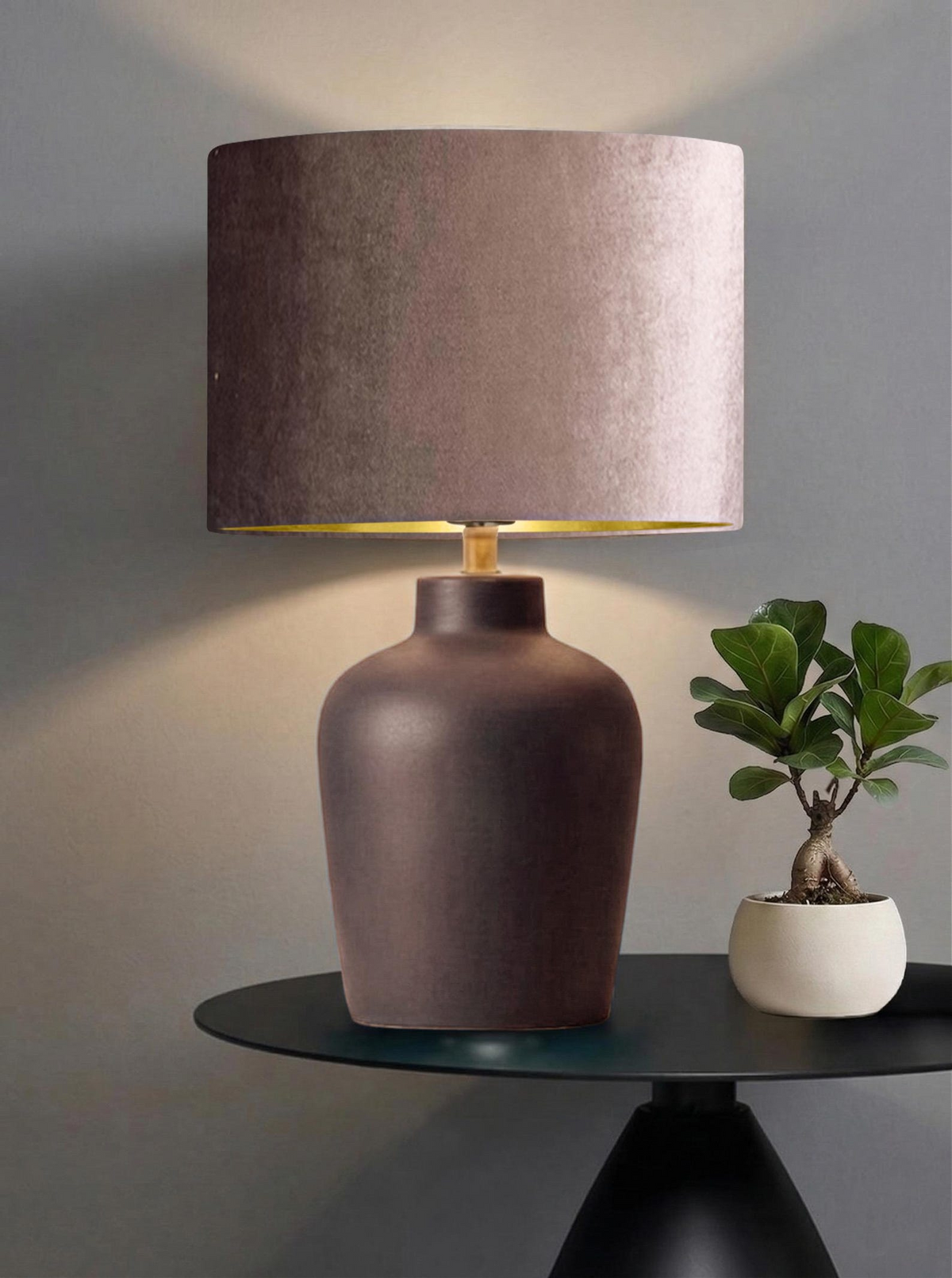 New luxury premium quality glamour mauve velvet fabric with brushed metallics lining lamp shade pendant light shade in multi sizes