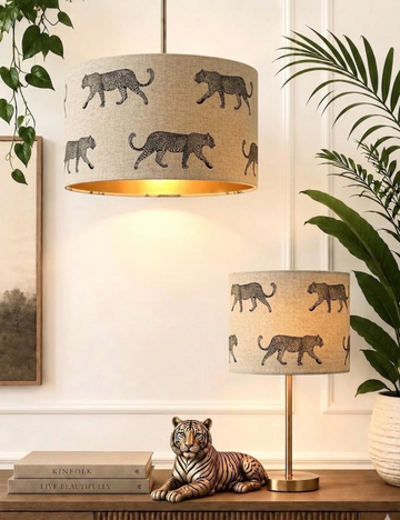 Handmade HQ luxury neutral fabric with walking black leopard pattern drum shape lamp shade pendant light shade suitable for all
