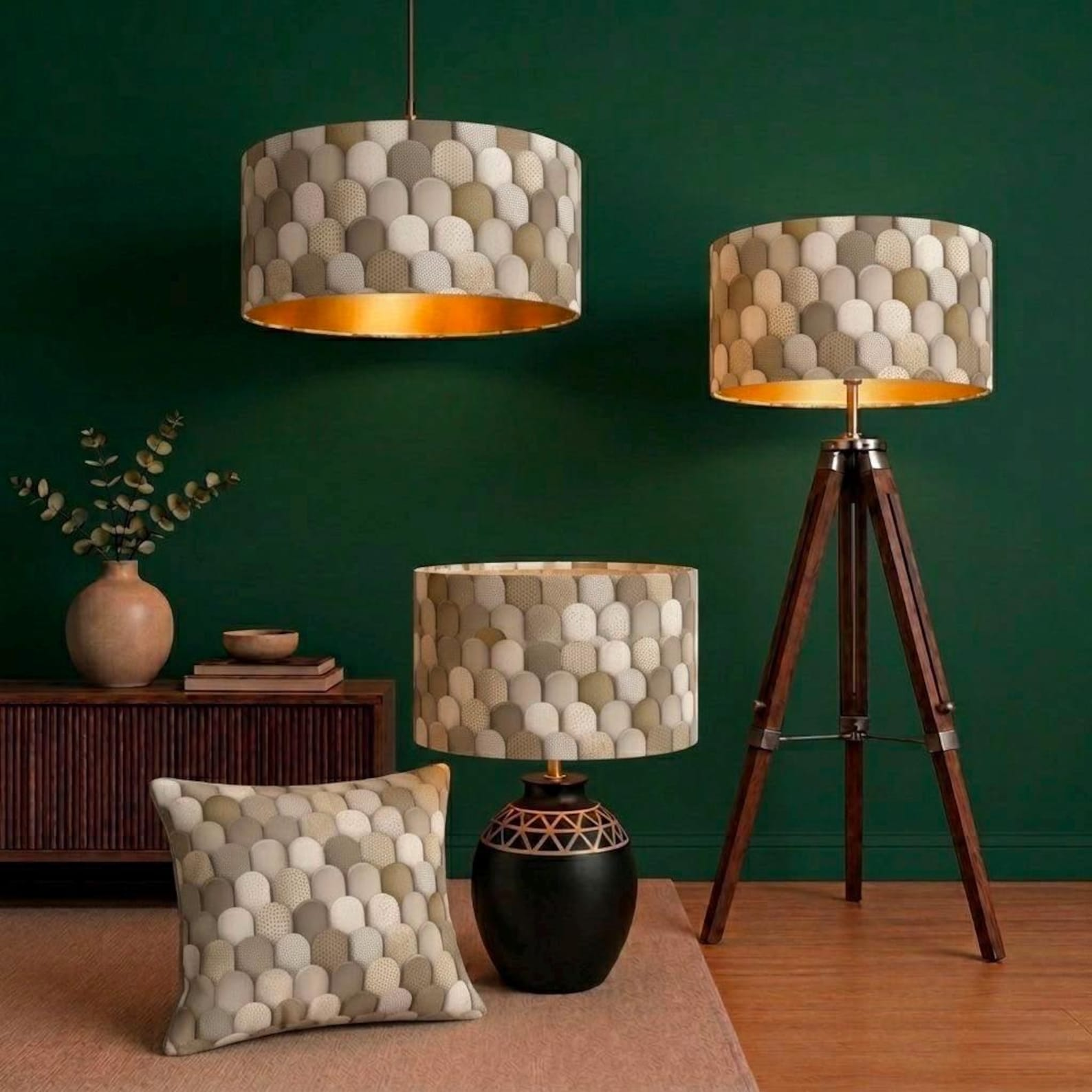 New high quality handmade brown neutral eirth colour strips pattern on velvet DRUM shape lamp shade pendant light lamp shade all size shape