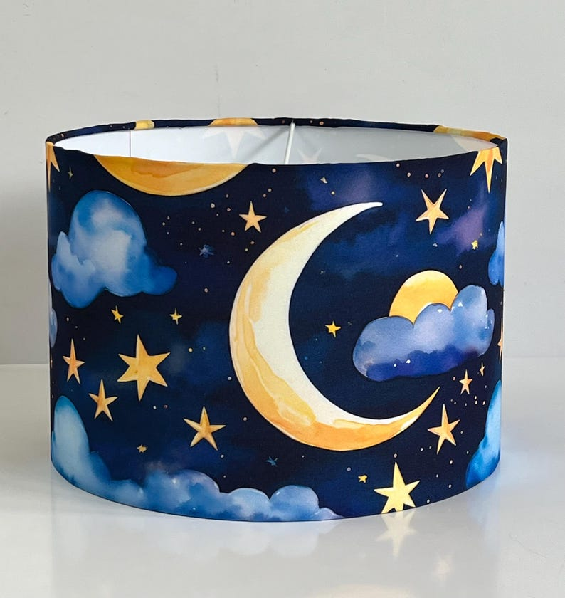 New handmade kids / children room blue moon glowing stars with clouds pattern drum lamp shade all sizes suitable for ceiling and tables