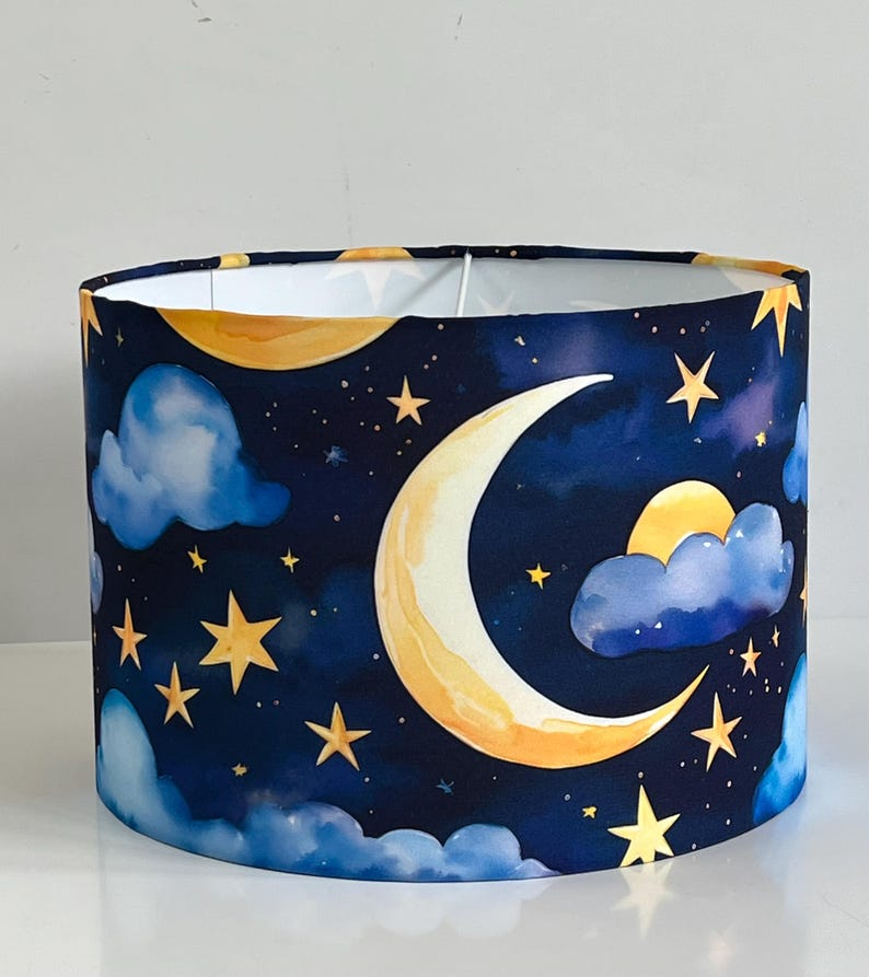 New handmade kids / children room blue moon glowing stars with clouds pattern drum lamp shade all sizes suitable for ceiling and tables