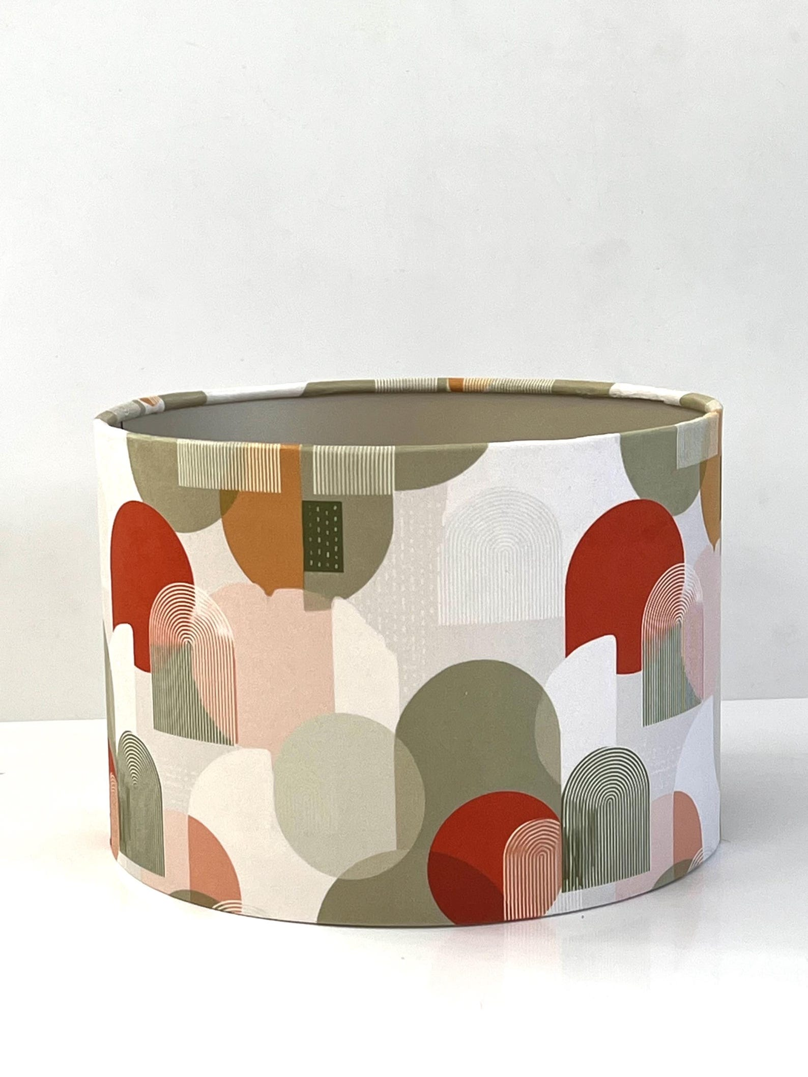New high quality handmade orange sage boho retro geometric pattern on velvet DRUM shape lamp shade pendant light lamp shade all size shape