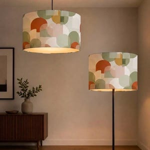 New high quality handmade orange sage boho retro geometric pattern on velvet DRUM shape lamp shade pendant light lamp shade all size shape