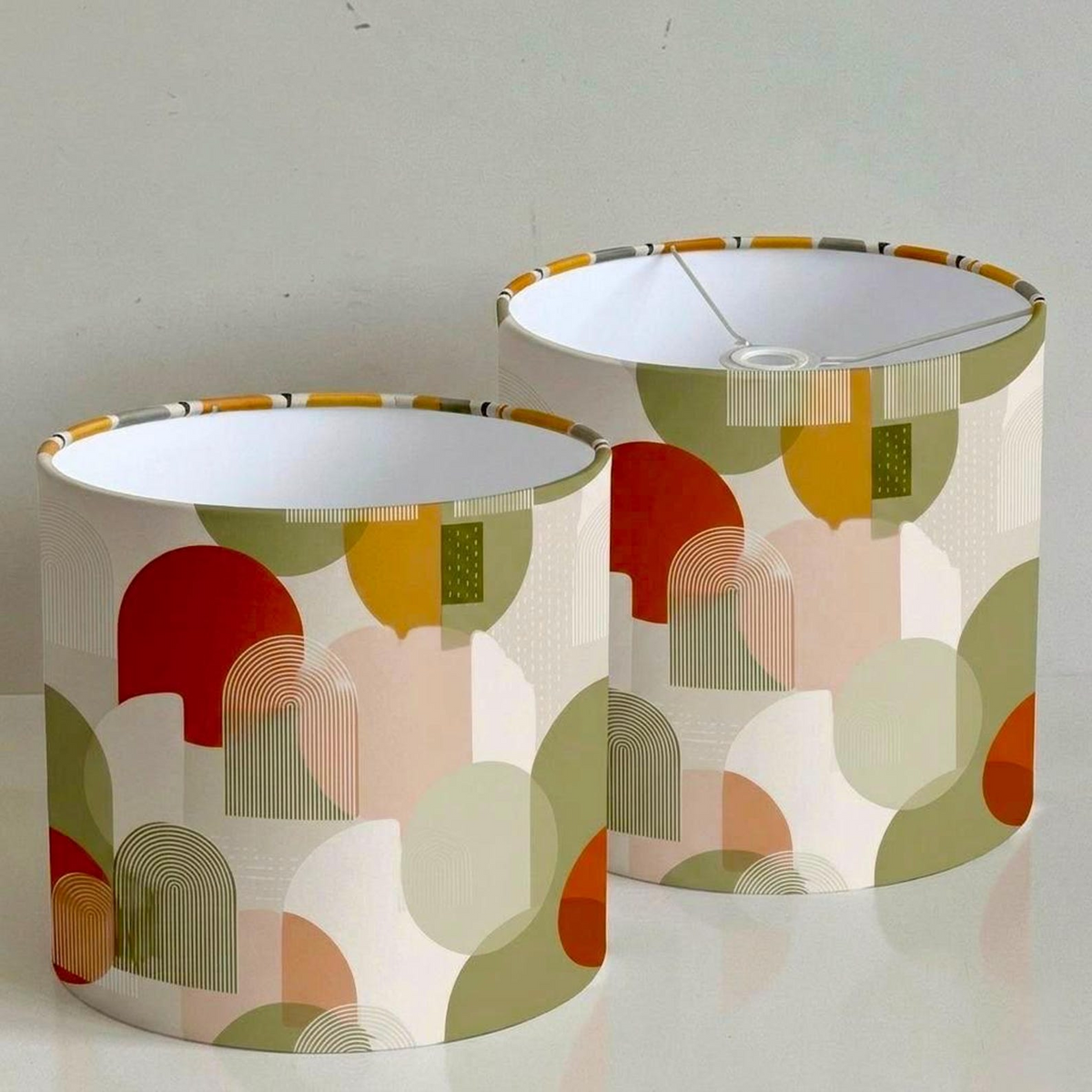 New high quality handmade orange sage boho retro geometric pattern on velvet DRUM shape lamp shade pendant light lamp shade all size shape
