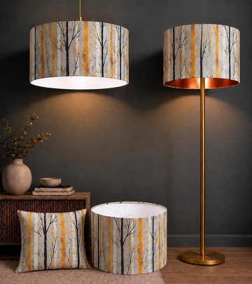 New high quality handmade yellow white autumn tree branches pattern on velvet DRUM shape lamp shade pendant light lamp shade all size shape