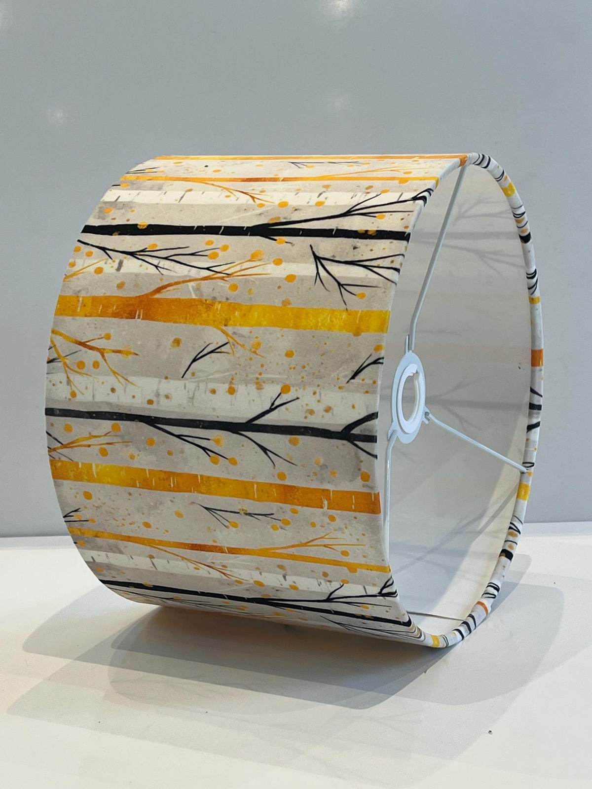 New high quality handmade yellow white autumn tree branches pattern on velvet DRUM shape lamp shade pendant light lamp shade all size shape