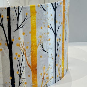 New high quality handmade yellow white autumn tree branches pattern on velvet DRUM shape lamp shade pendant light lamp shade all size shape