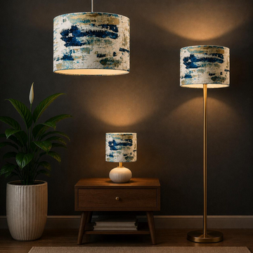 New exclusive handmade abstract teal blue marble effect velvet drum lamp shade pendant light lamp shade all shapes sizes available