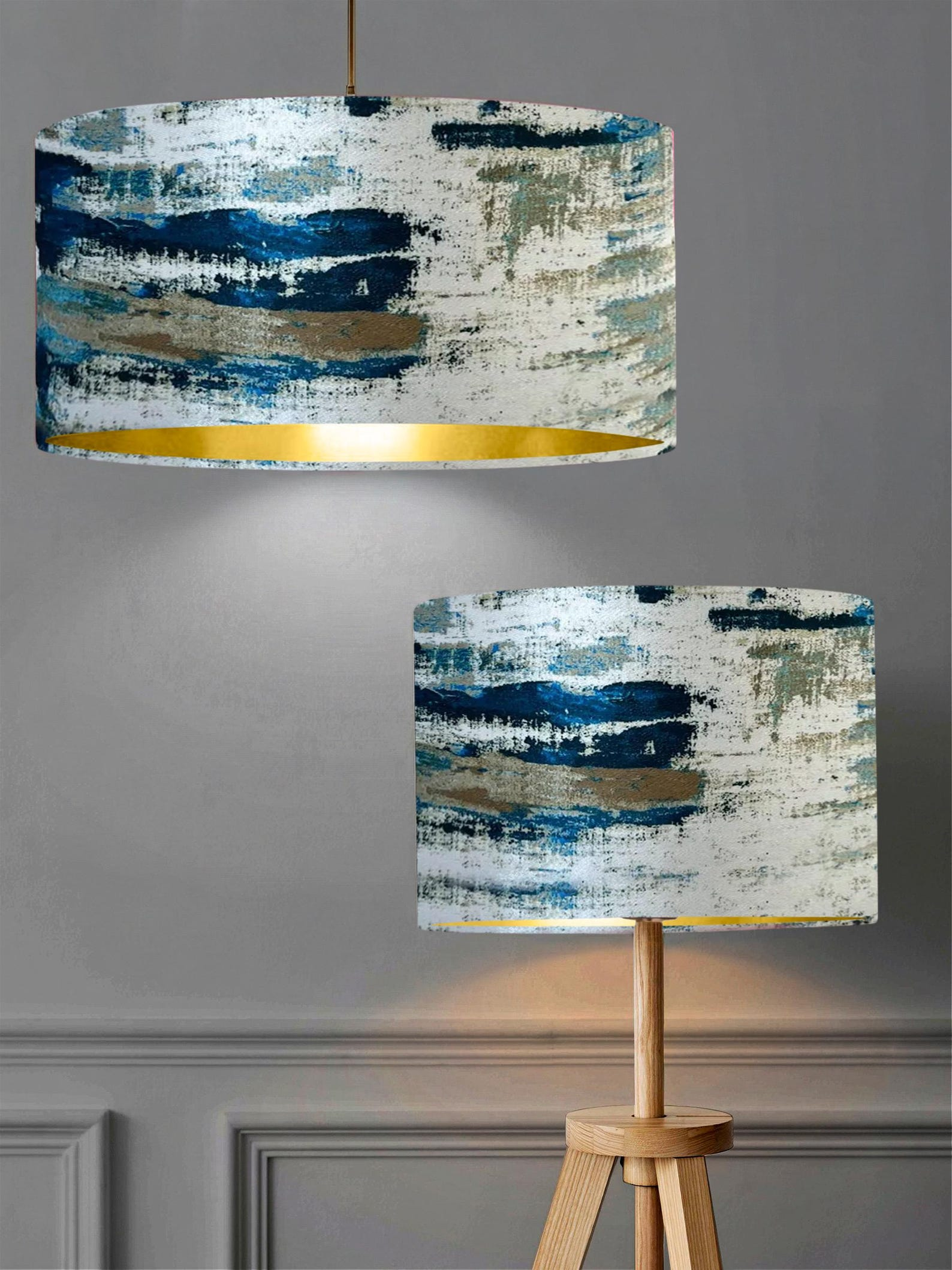 New exclusive handmade abstract teal blue marble effect velvet drum lamp shade pendant light lamp shade all shapes sizes available