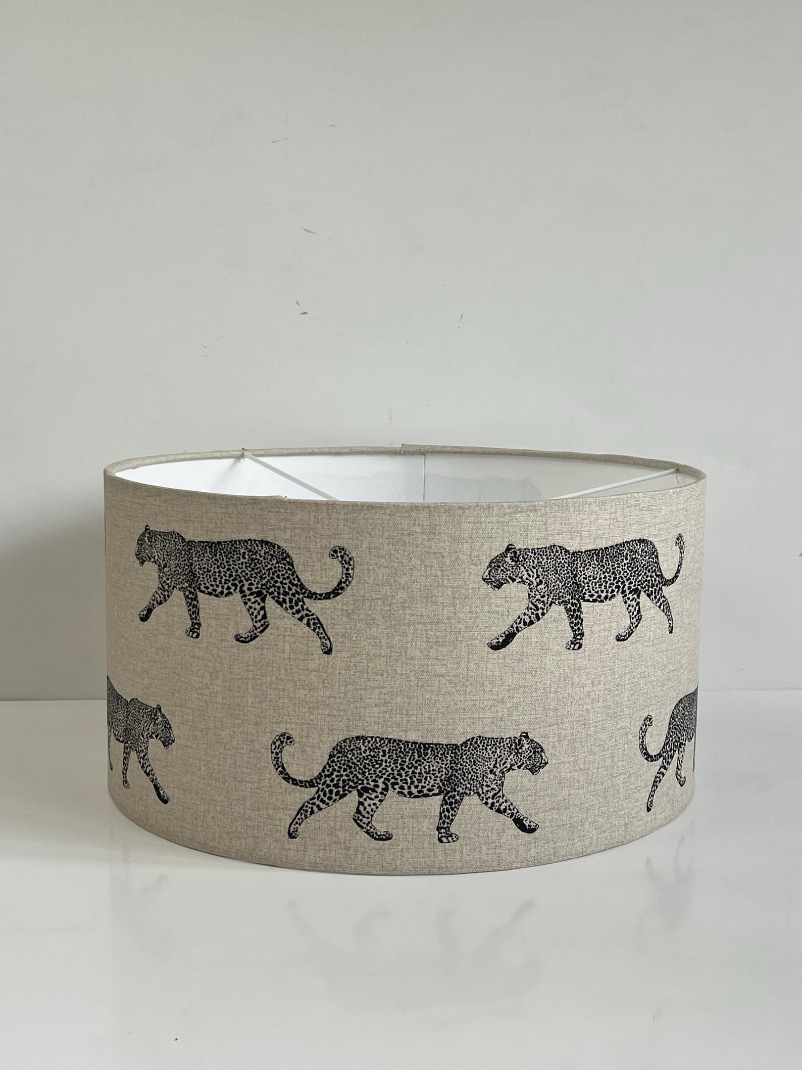 Handmade HQ luxury neutral fabric with walking black leopard pattern drum shape lamp shade pendant light shade suitable for all