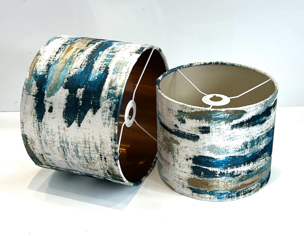 New exclusive handmade abstract teal blue marble effect velvet drum lamp shade pendant light lamp shade all shapes sizes available