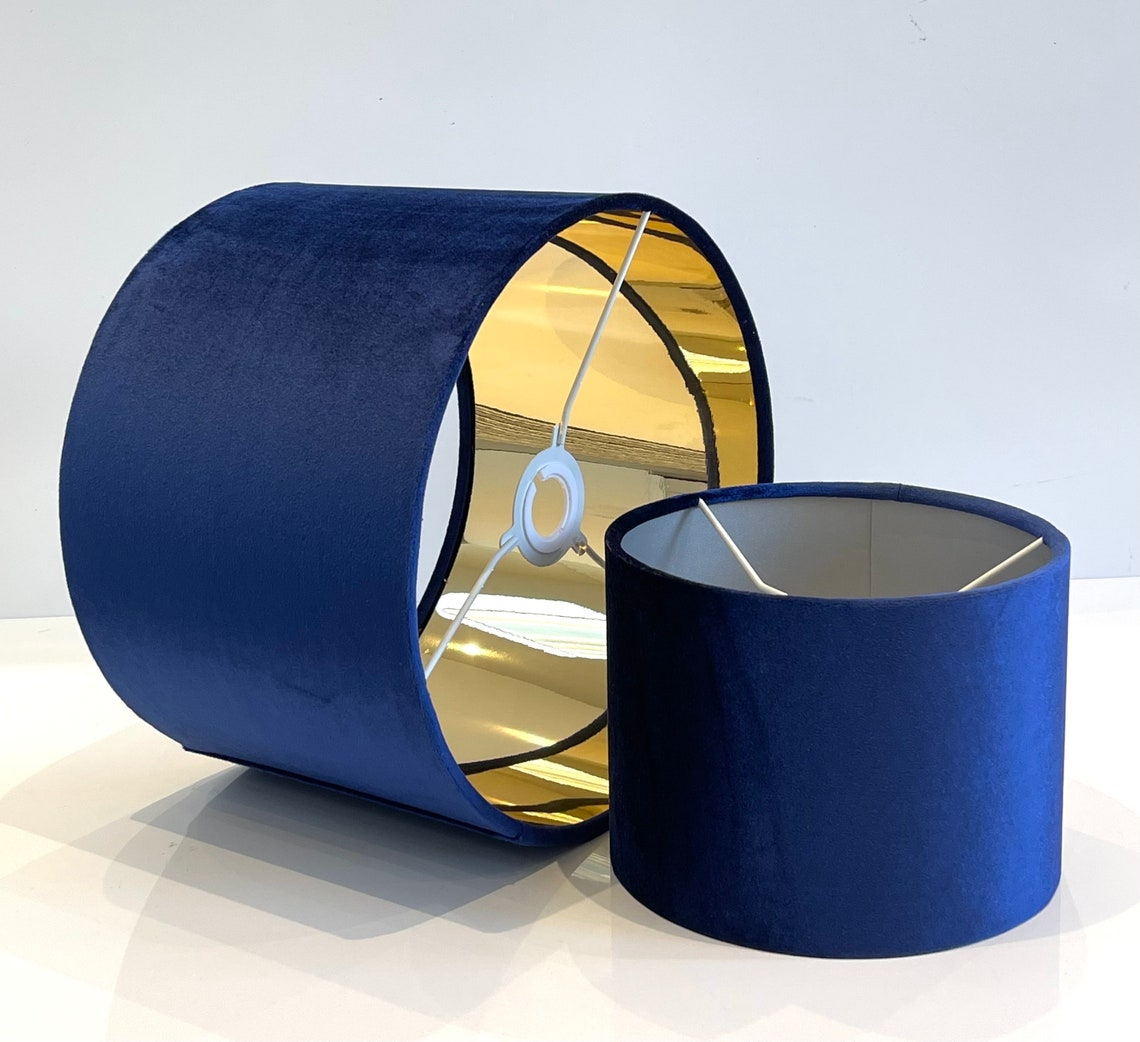 New handmade luxury premium quality glamour royal blue velvet drum lamp shade suitable for table, floor and ceilings all sizes available
