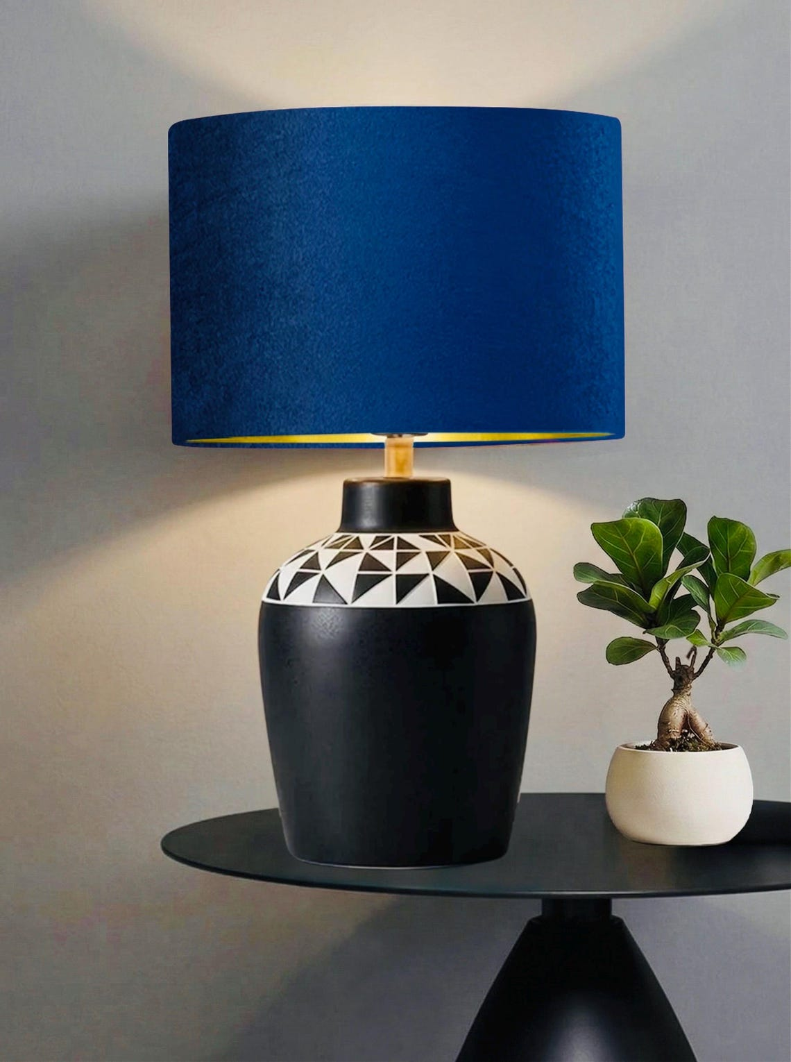 New handmade luxury premium quality glamour royal blue velvet drum lamp shade suitable for table, floor and ceilings all sizes available