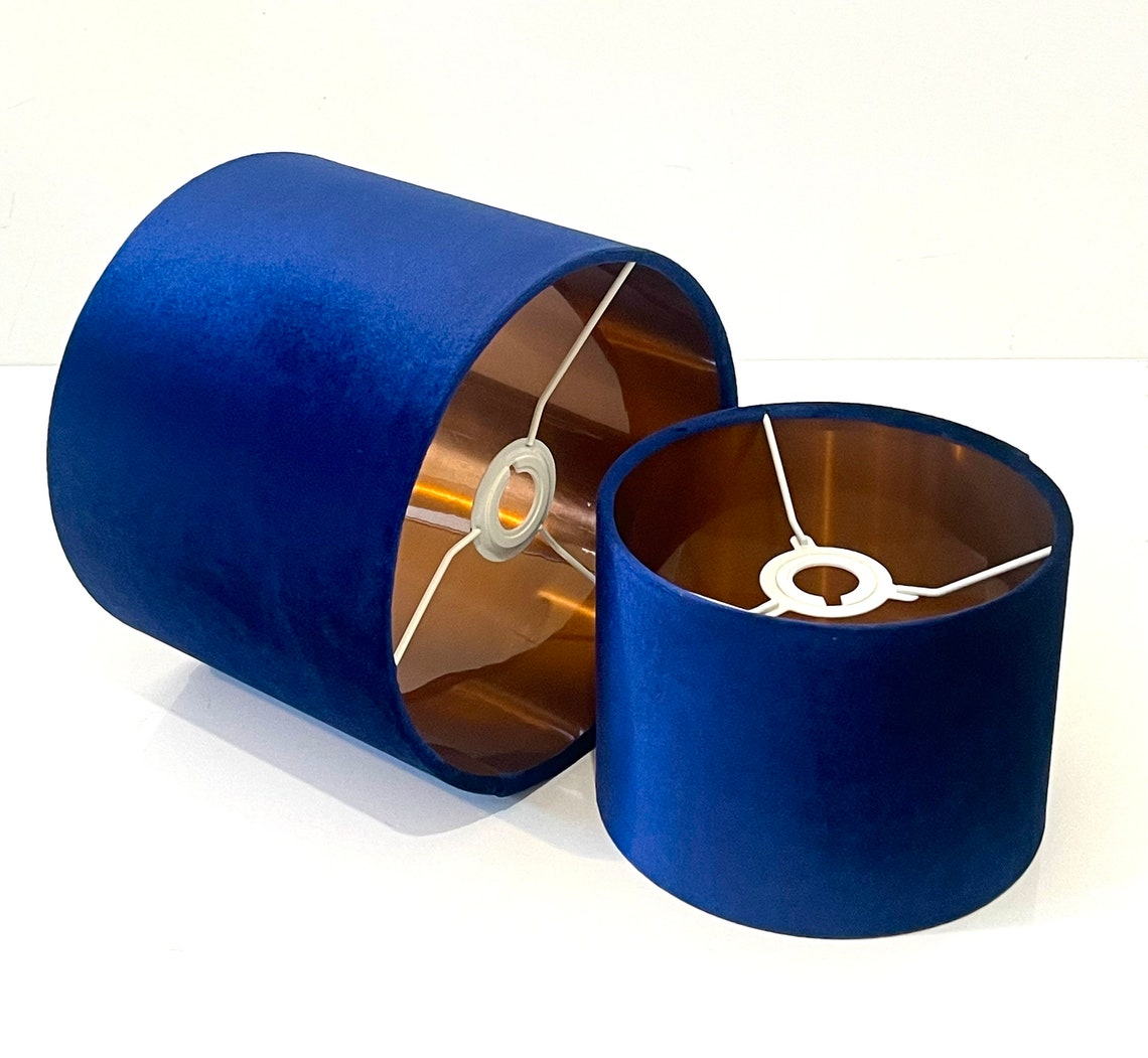New handmade luxury premium quality glamour royal blue velvet drum lamp shade suitable for table, floor and ceilings all sizes available