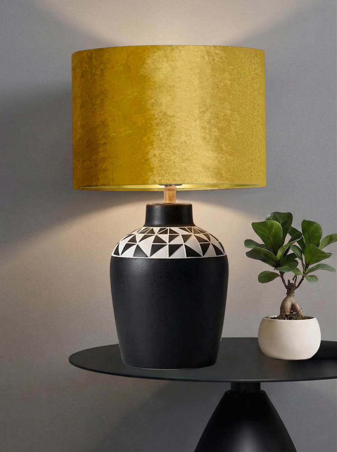 NEW luxury handmade by order DRUM shape glamour mustard gold velvet lamp shade pendant light lamp shade with metallic panels lining