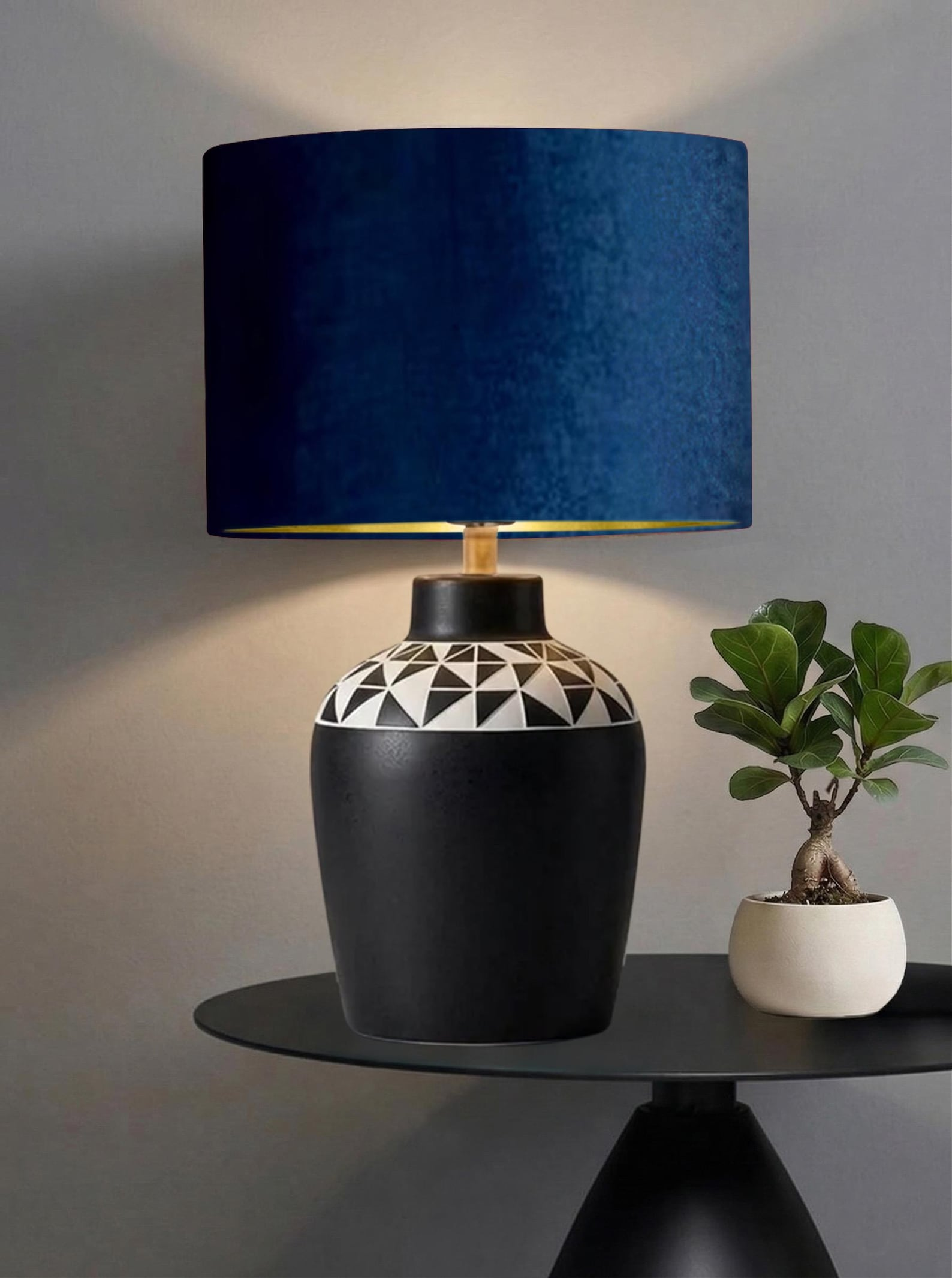 new luxury handmade by order glamour navy blue velvet drum shape lamp shade pendant light shade suitable for all type of tables and ceilings