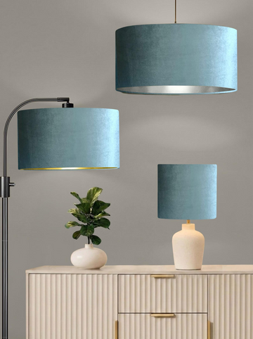 New luxury handmade luxury duck egg blue glamour velvet drum shape lamp shade pendant light lamp shade for all purposes table and ceiling