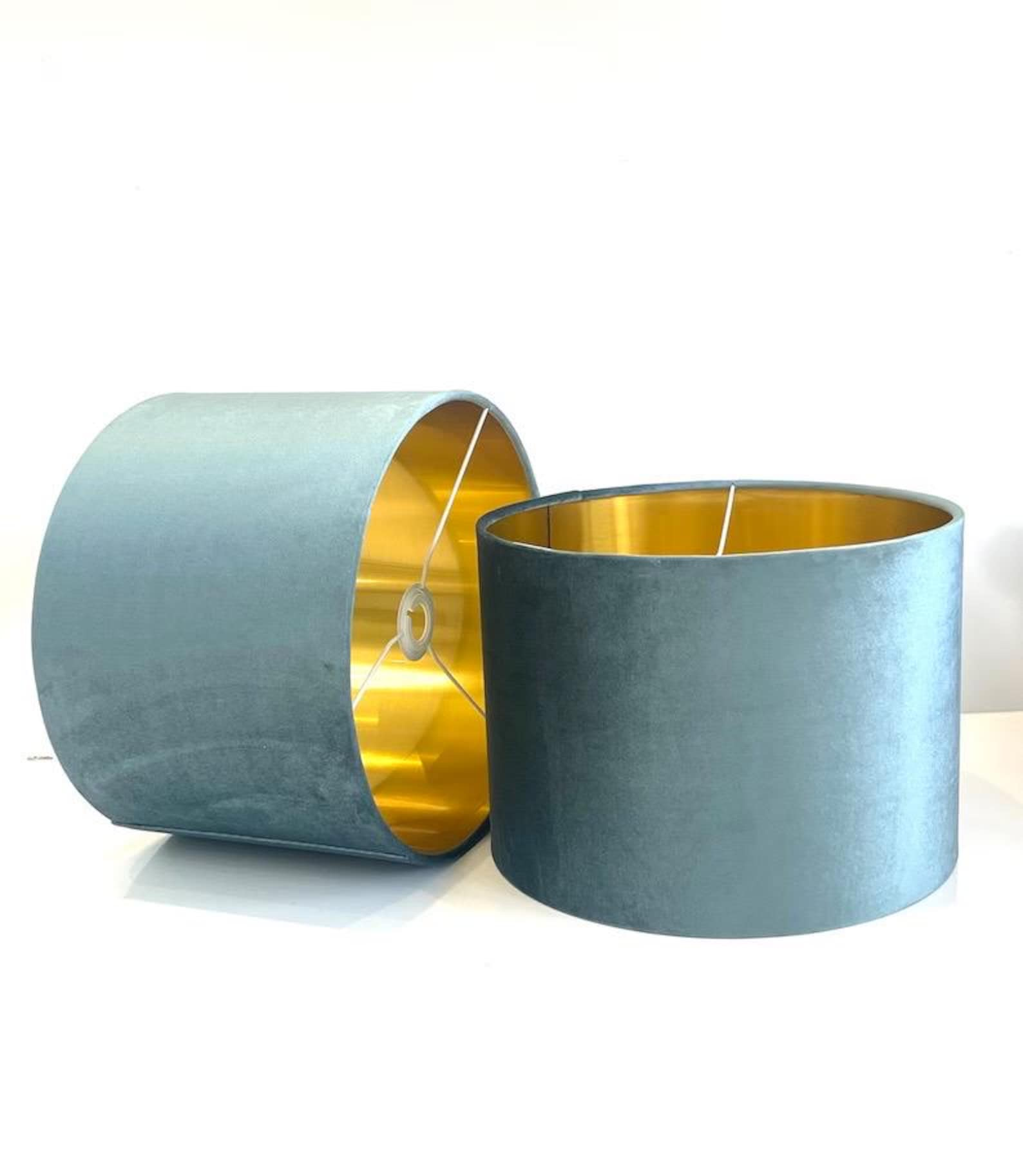 New luxury handmade luxury duck egg blue glamour velvet drum shape lamp shade pendant light lamp shade for all purposes table and ceiling