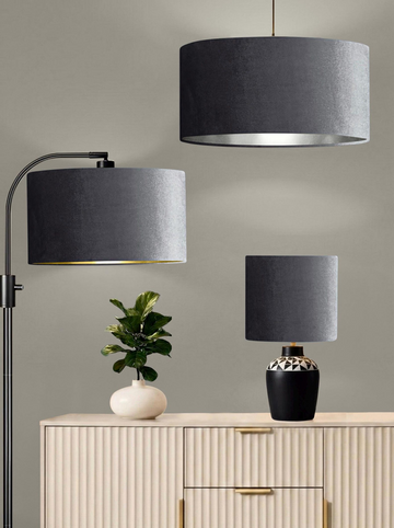 new luxury high quality glamour velvet elephant grey velvet drum lamp shade pendant light shade with metallic panels lining