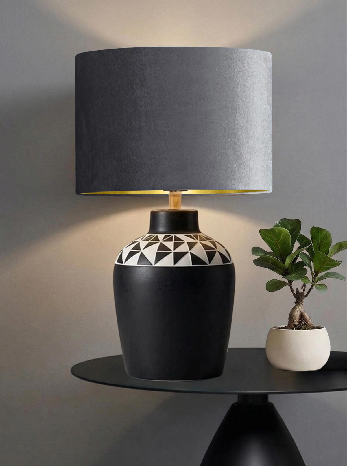 new luxury high quality glamour velvet elephant grey velvet drum lamp shade pendant light shade with metallic panels lining