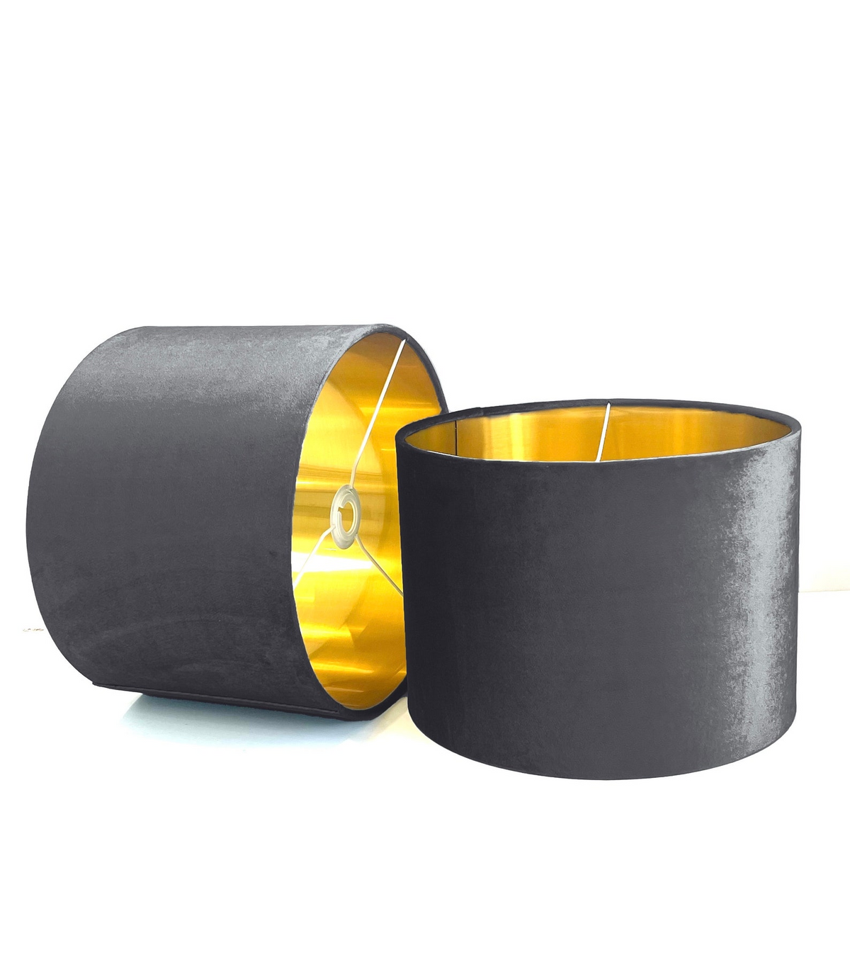 new luxury high quality glamour velvet elephant grey velvet drum lamp shade pendant light shade with metallic panels lining