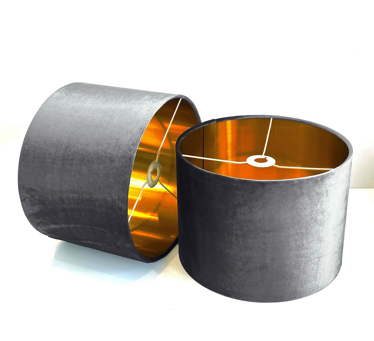 new luxury high quality glamour velvet elephant grey velvet drum lamp shade pendant light shade with metallic panels lining