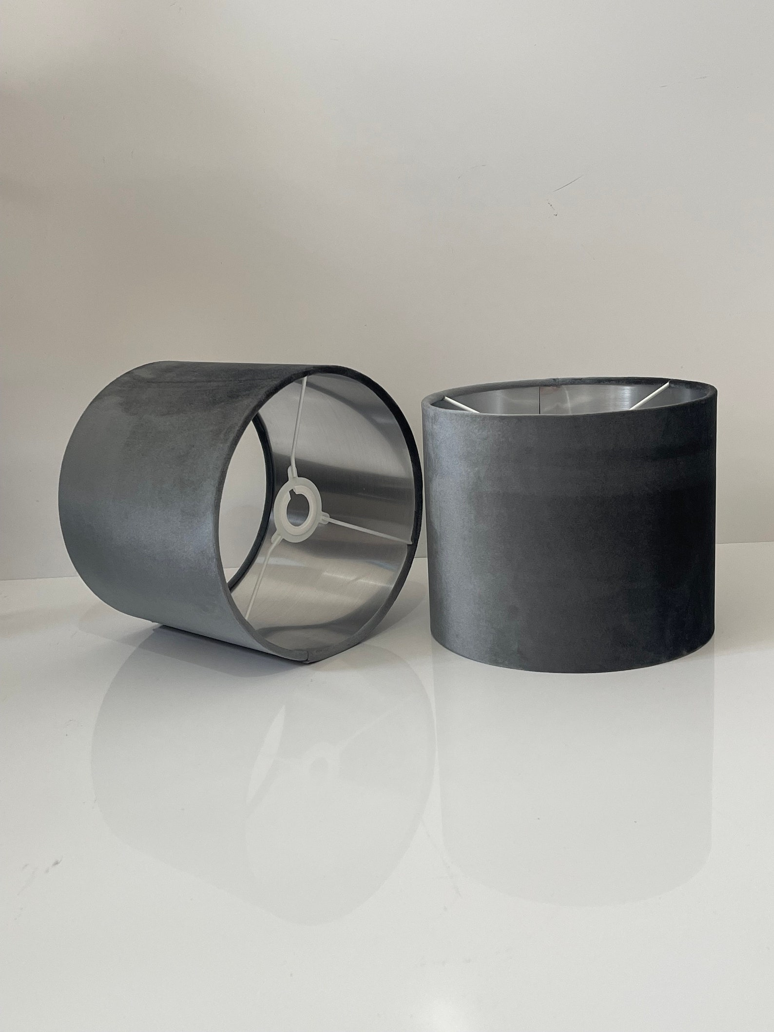 new luxury high quality glamour velvet elephant grey velvet drum lamp shade pendant light shade with metallic panels lining