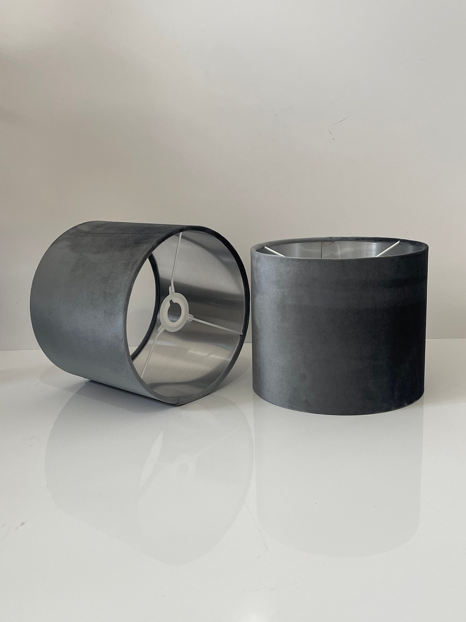 new luxury high quality glamour velvet elephant grey velvet drum lamp shade pendant light shade with metallic panels lining