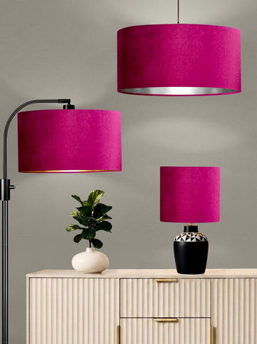 New luxury premium quality glamour fuchsia pink velvet fabric with brushed silver lining lamp shade pendant light shade in multi sizes