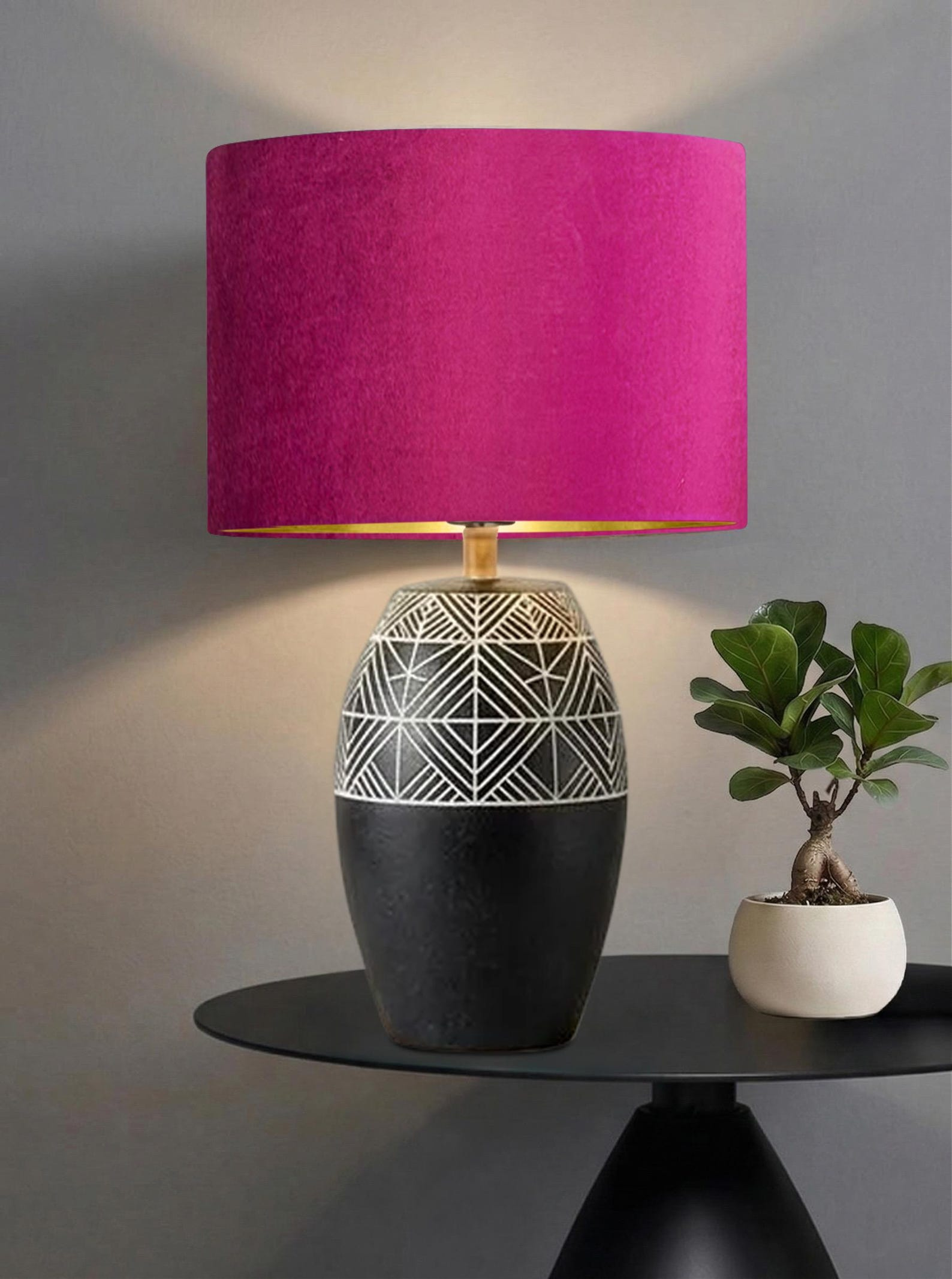 New luxury premium quality glamour fuchsia pink velvet fabric with brushed silver lining lamp shade pendant light shade in multi sizes