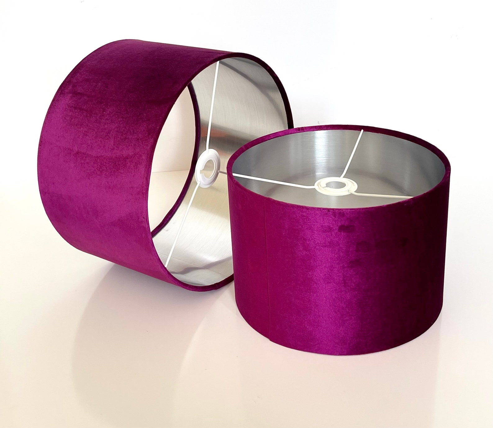 New luxury premium quality glamour fuchsia pink velvet fabric with brushed silver lining lamp shade pendant light shade in multi sizes