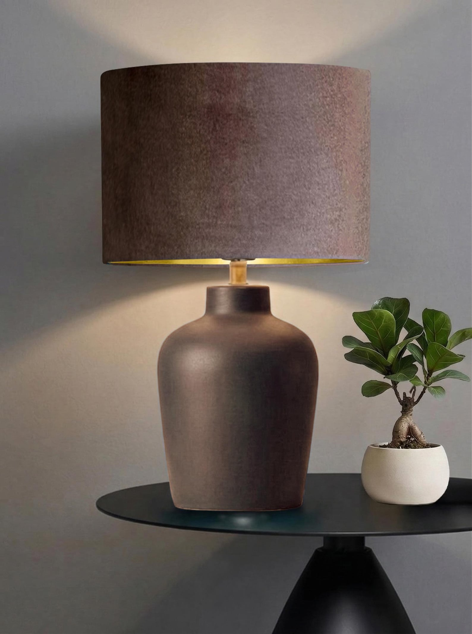 New luxury premium quality glamour latte brown velvet fabric with brushed metallics lining lamp shade pendant light shade in multi sizes