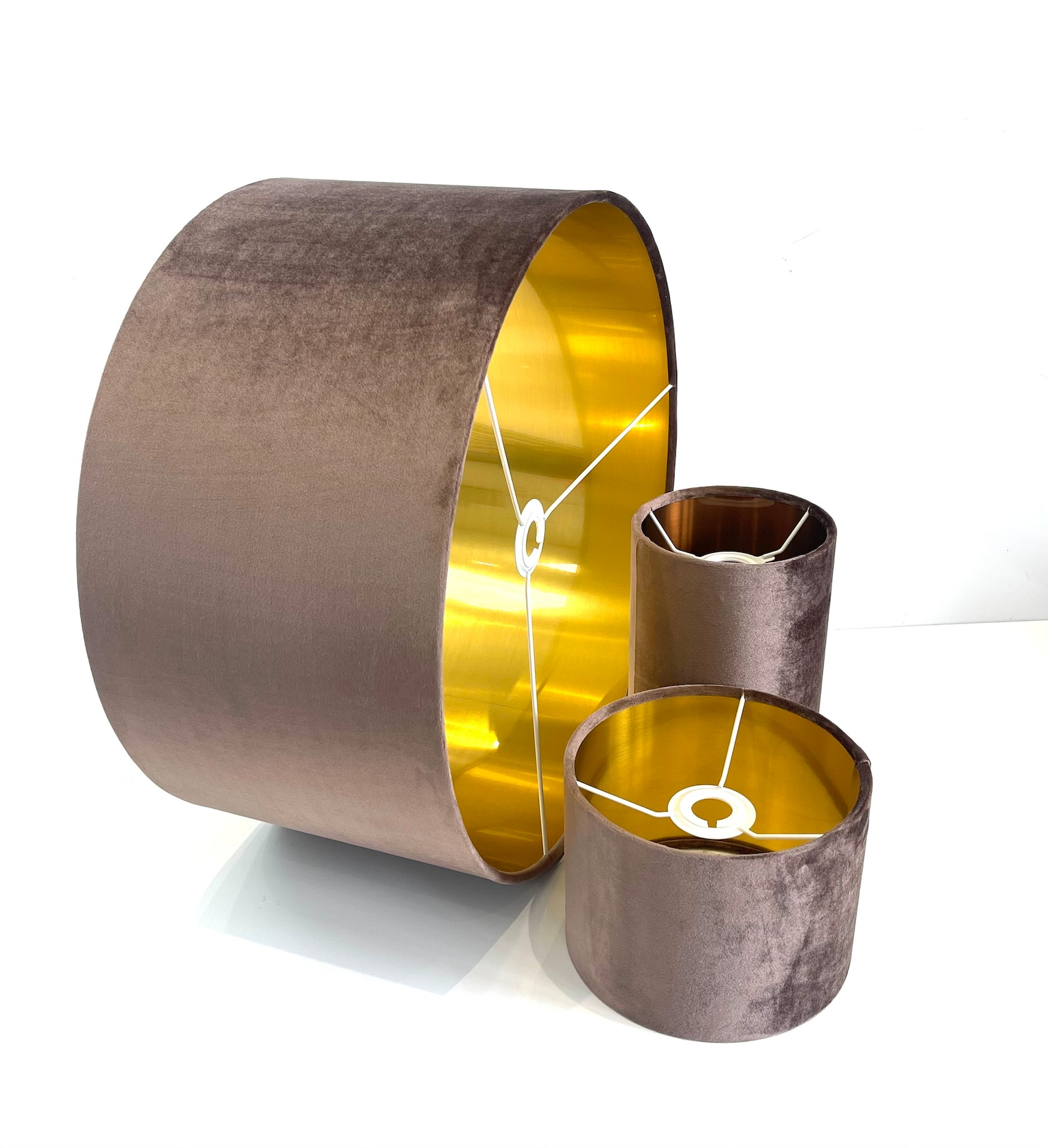 New luxury premium quality glamour latte brown velvet fabric with brushed metallics lining lamp shade pendant light shade in multi sizes